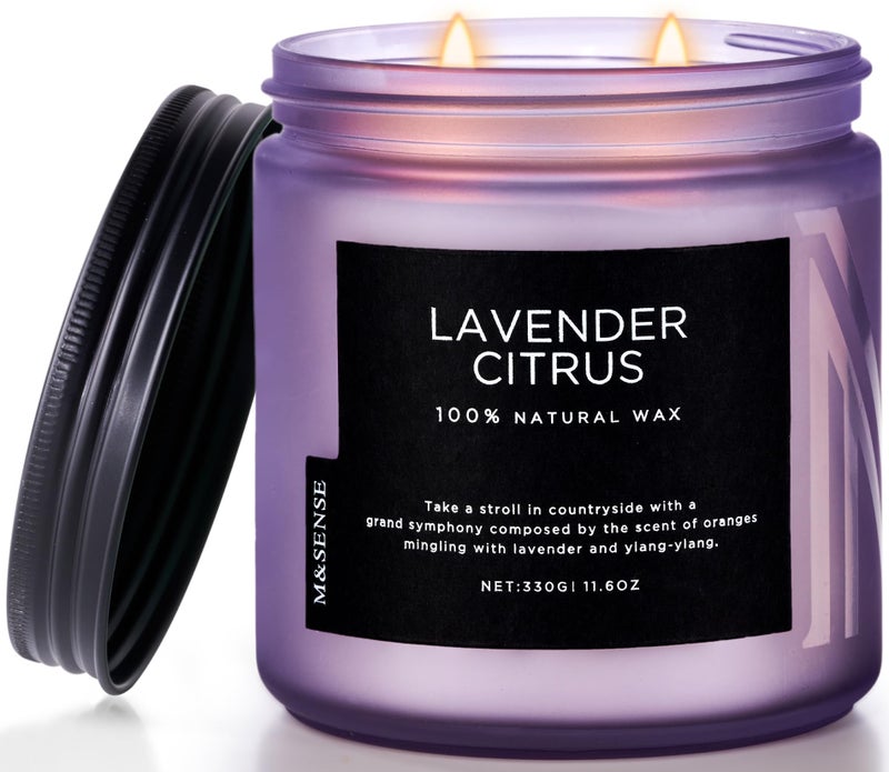 M&SENSE Soy Candles for Home Scented  11.6oz Lavender Citrus Aromatherapy Candles  70H Burn Time  Stress Relief Gifts for Mom Girlfriend Teacher  Medium Jar Candle for Spa  Bath  Yoga - Image 1